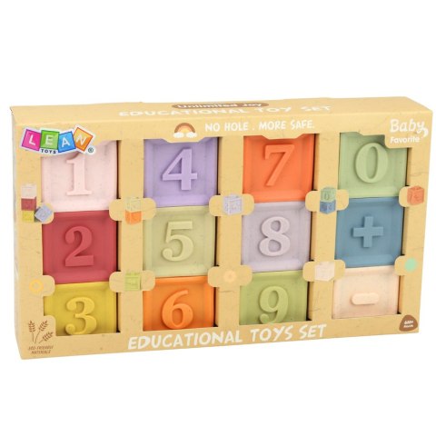 Zestaw Gumowe Klocki Edukacyjne Sensoryczne Cyfry i Faktury 12 el.