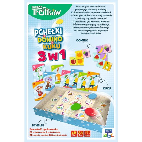 Gra rodzinna Rodzina Treflików 3w1 Domino Pchełki Kuku Trefliki Trefl 01921