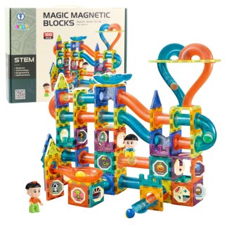 Zestaw Klocki Magnetyczne Tor Kulkowy Zjeżdżalnia Kolorowe 188 el.