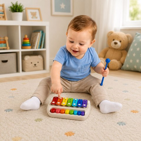 Ksylofon Dziecięcy Pianinko Kolorowe Instrument Muzyczny 2w1 Pałeczka