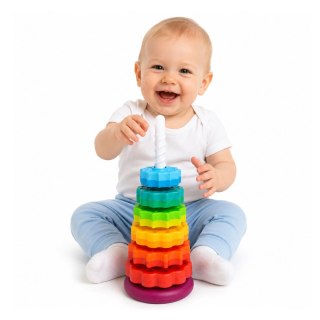 Piramida Obrotowa Wieża Sorter Układanka Tęczowa 36cm 6 El.