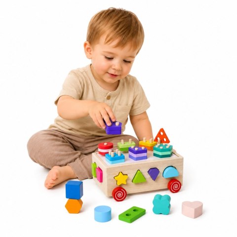 Drewniany Sorter Edukacyjny Na Kółkach Montessori Układanka Kształty Liczby
