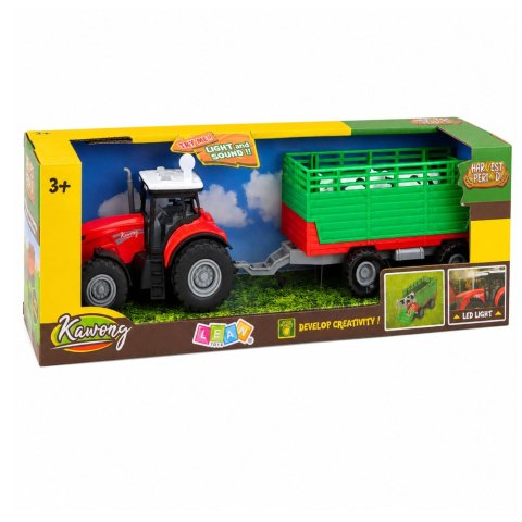 Traktor z Przyczepą Do Transportu Zwierząt Figurki Krów Światła Dźwięki 4 el.