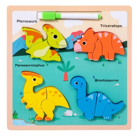 Układanka Tablica 2w1 Drewniana Edukacyjna Dinozaury Pisak