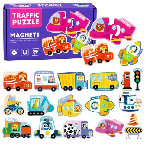 Puzzle Magnetyczne Pojazdy Nauka Środków Transportu Zestaw 30 el.