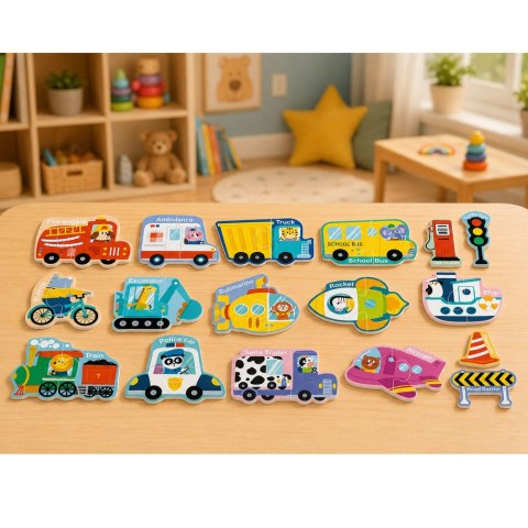 Puzzle Magnetyczne Pojazdy Nauka Środków Transportu Zestaw 30 el.