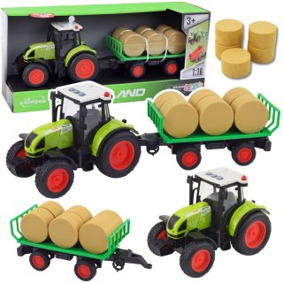 Traktor Farmerski Rolniczy Przyczepa Bale Siana Zielony 1:16