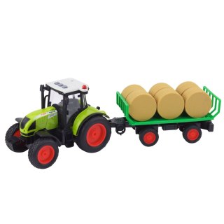 Traktor Farmerski Rolniczy Przyczepa Bale Siana Zielony 1:16