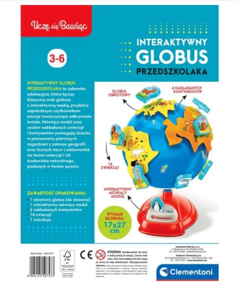 Interaktywny Globus Przedszkolaka Uczę się Bawiąc Język Polski Clementoni 50757