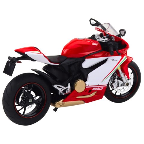 Motocykl Sportowy Metalowy Czerwono Biały Światła Dźwięki 1:12