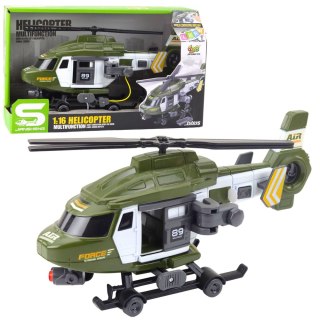 Helikopter Wojskowy Militarny Hak Nosze Światła Dźwięki Khaki 1:16