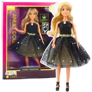 Lalka Anlily Suknia Balowa Czarno Złota Ruchome Kończyny Blond Włosy