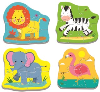Puzzle - Baby Classic - Zwierzątka na safari - Zebra Lew Słoń Flaming - Trefl 36073