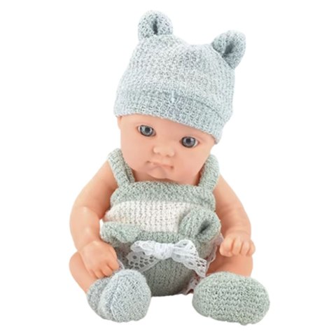 Lalka Bobas Niemowlak Z Kocykiem Biało-Szare Ubranko Czapeczka 18 cm