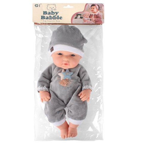 Lalka Bobas W Szarej Piżamce Czapeczka Ruchome Rączki Nóżki 30cm