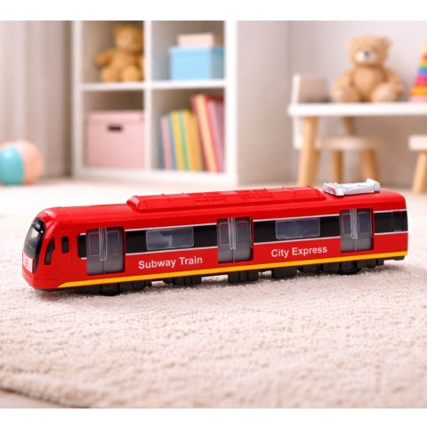 Metro Pociąg City Express Otwierane Drzwi Światła Dźwięki Czerwony